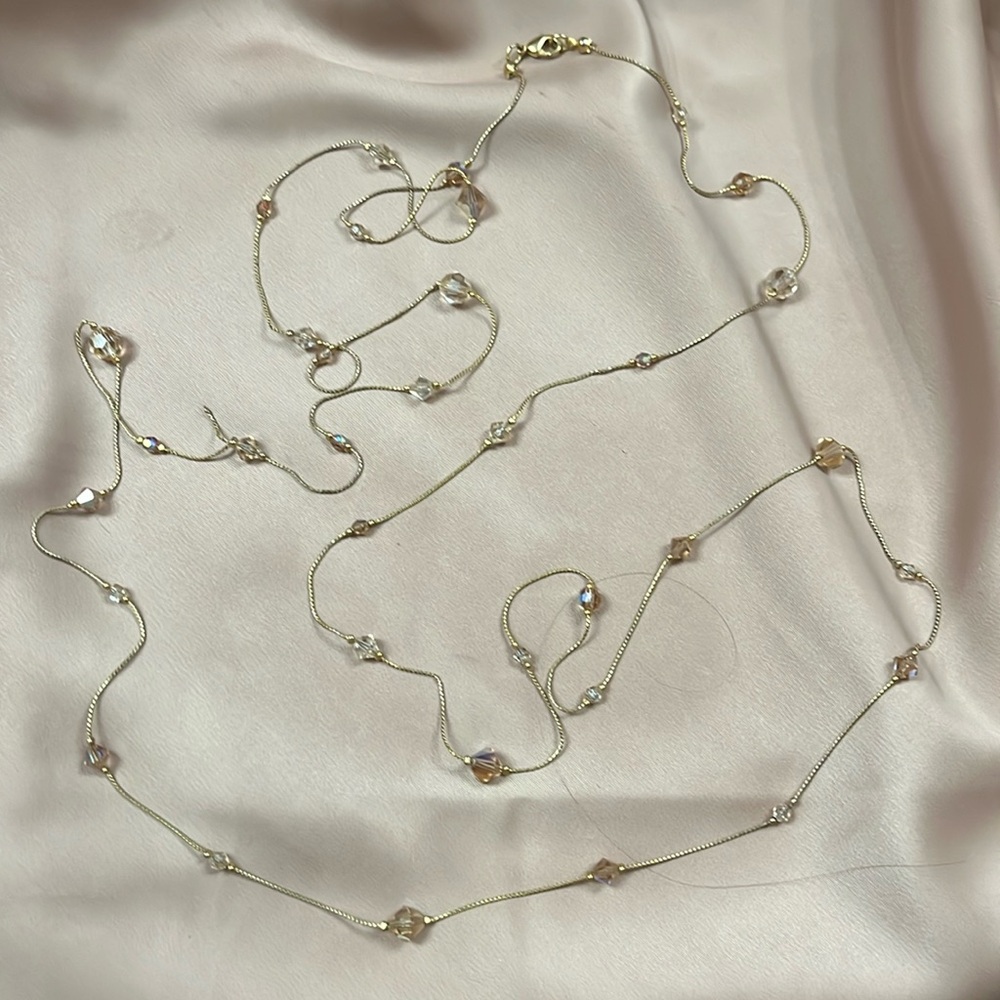 Gold Tone & Crystal Chain Necklace